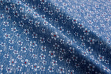 Cherry Blossom  Print -  Washed Cotton Denim Chambray Fabric-20999