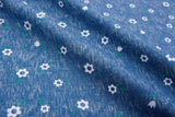 Daisy & Stem Print  -  Washed Cotton Denim Chambray Fabric-20996