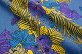 Tropical Botanical Floral  Print -  Washed Cotton Denim Chambray Fabric-20993