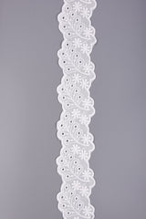 Feather & Floral Cotton Eyelet Trim – Double Scalloped –  10