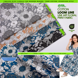 100% Cotton Loom Line Line Art Floral Print Fabric – 8342