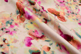 23 Momme Stretch Bamboo Silk Blend Fabric – Pastel Bloom Watercolor Floral Print - 7247