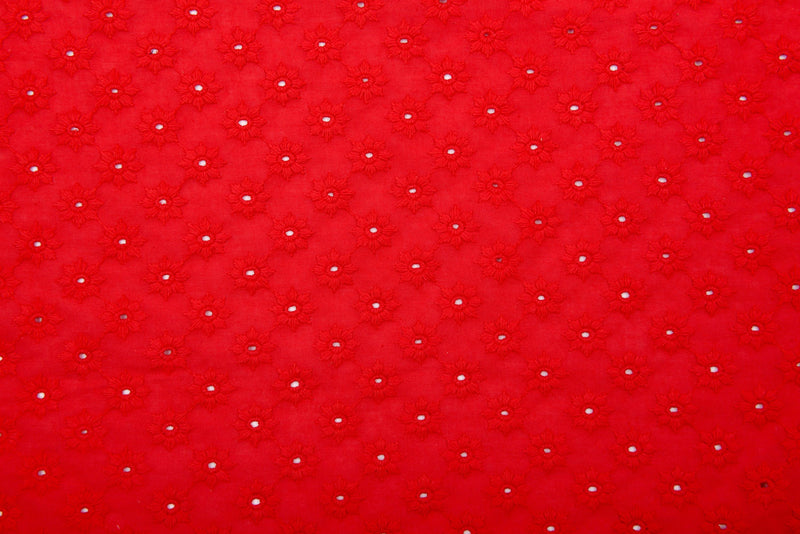 Dyed 100 % Cotton Lawn Daisy Dots Eyelet Embroidery Fabric