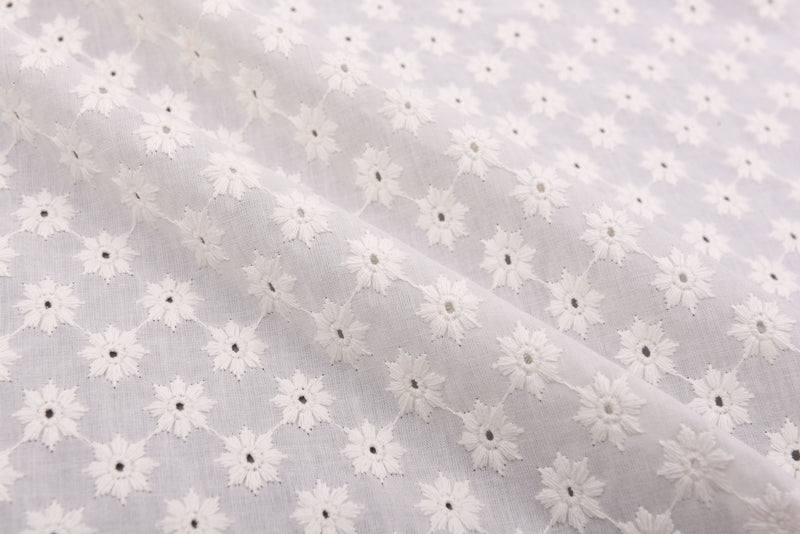 Dyed 100 % Cotton Lawn Daisy Dots Eyelet Embroidery Fabric