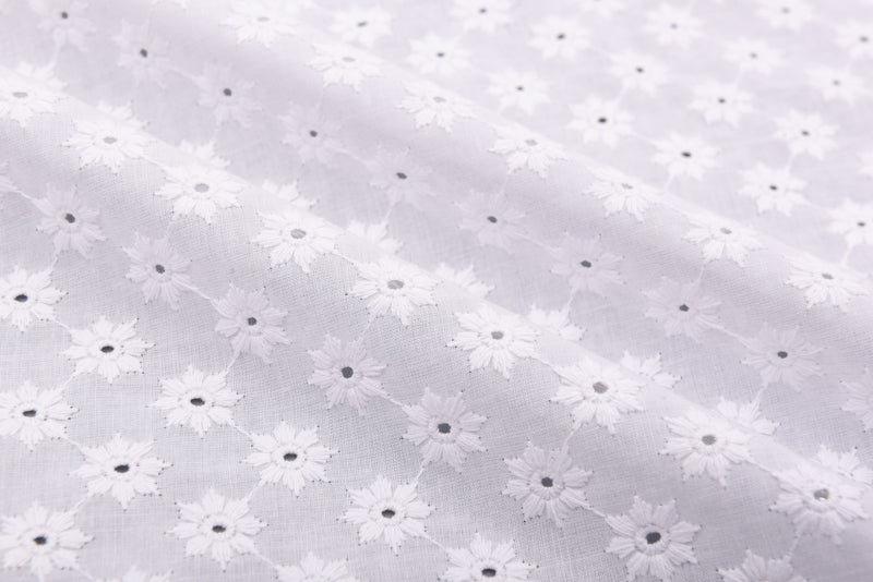 Dyed 100 % Cotton Lawn Daisy Dots Eyelet Embroidery Fabric