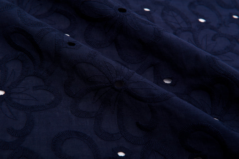 Dyed 100 % Cotton Lawn Whispering Petals Eyelet Embroidery Fabric