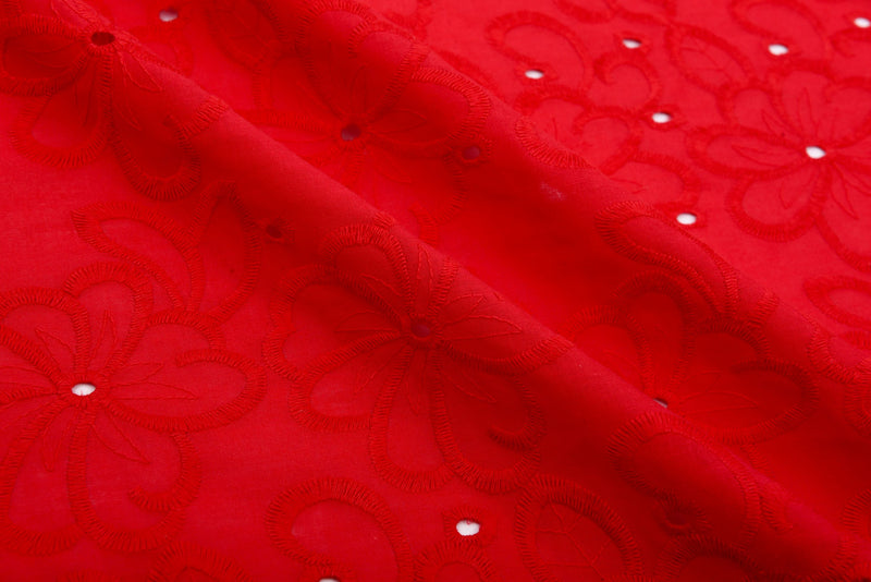 Dyed 100 % Cotton Lawn Whispering Petals Eyelet Embroidery Fabric