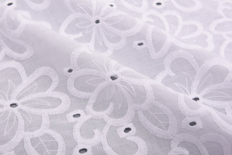 Dyed 100 % Cotton Lawn Whispering Petals Eyelet Embroidery Fabric