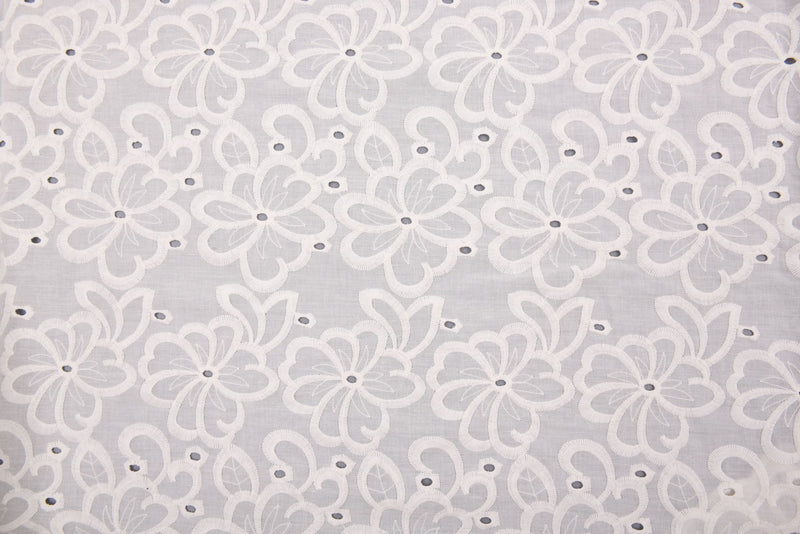 Dyed 100 % Cotton Lawn Whispering Petals Eyelet Embroidery Fabric