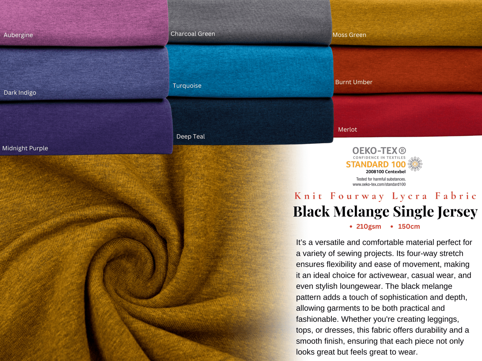 4-Way Stretch Soft Cotton Blended Jersey knit ,Black Melange Knit