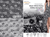 Black/White Paisley Chiffon Georgette Digital Print Fabric - #202 - G.k Fashion Fabrics