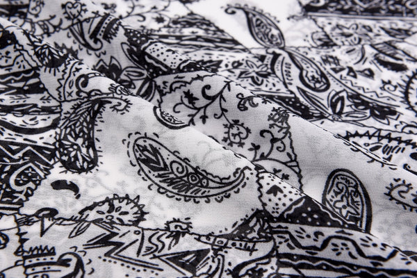 Black/White Paisley Chiffon Georgette Digital Print Fabric - #202 - G.k Fashion Fabrics