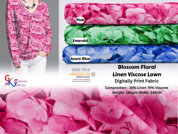 Blossom Floral Linen Viscose Lawn Digitally Print Fabric - 208714 - G.k Fashion Fabrics
