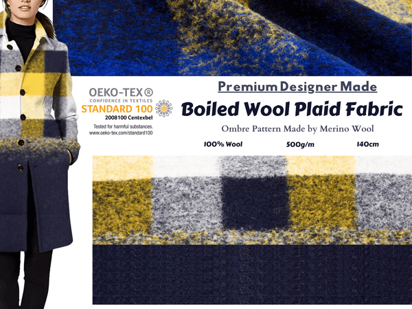 Boiled Wool Plaid Fabric Premium Designer Made / Ombre Pattern Made by Merino Wool - G.k Fashion Fabrics