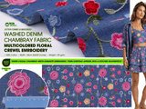 Chambray Denim Floral Crewel Embroidery Fabric - G.k Fashion Fabrics
