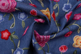 Chambray Denim Floral Crewel Embroidery Fabric - G.k Fashion Fabrics
