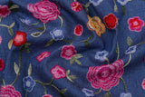 Chambray Denim Floral Crewel Embroidery Fabric - G.k Fashion Fabrics