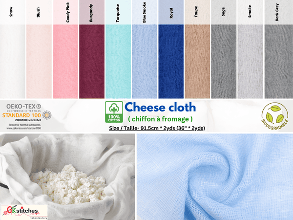 Cheese Cloth - 91.5cm * 2yds, 100% natural Cotton fabric, Tea Strainer, Cheesecloth for making cheese - G.k Fashion Fabrics