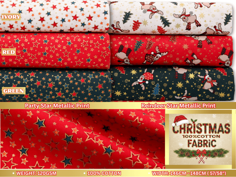 Christmas 100% Cotton Metallic Prints - G.k Fashion Fabrics