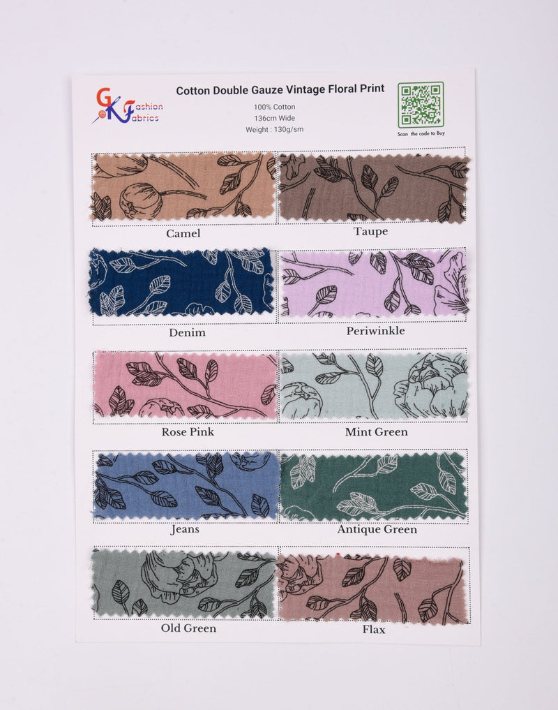 Cotton Double Gauze Vintage Floral Print - G.k Fashion Fabrics