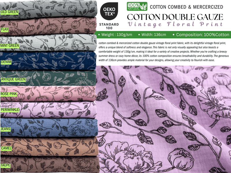 Cotton Double Gauze Vintage Floral Print - G.k Fashion Fabrics