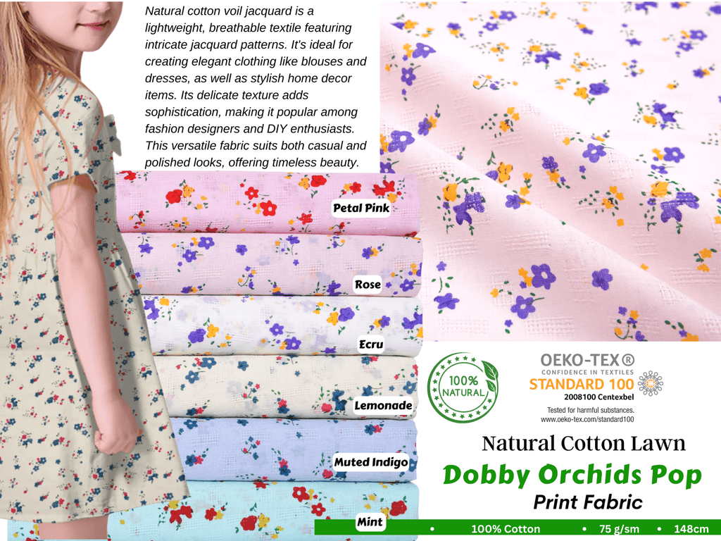Cotton Lawn Dobby Orchids Pop Print Fabric Cotton Lawn Dobby Orchids Pop Print Fabric