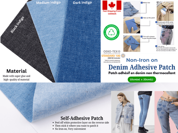 Denim Adhesive Patches ( Non - Iron on ), 3 pcs Pack - G.k Fashion Fabrics