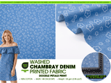 Doodle Petals Print - Washed Cotton Denim Chambray Fabric-20999 - G.k Fashion Fabrics
