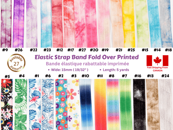 Elastic Strap Band Fold Over Printed, 15mm , 5 yards pack - G.k Fashion Fabrics