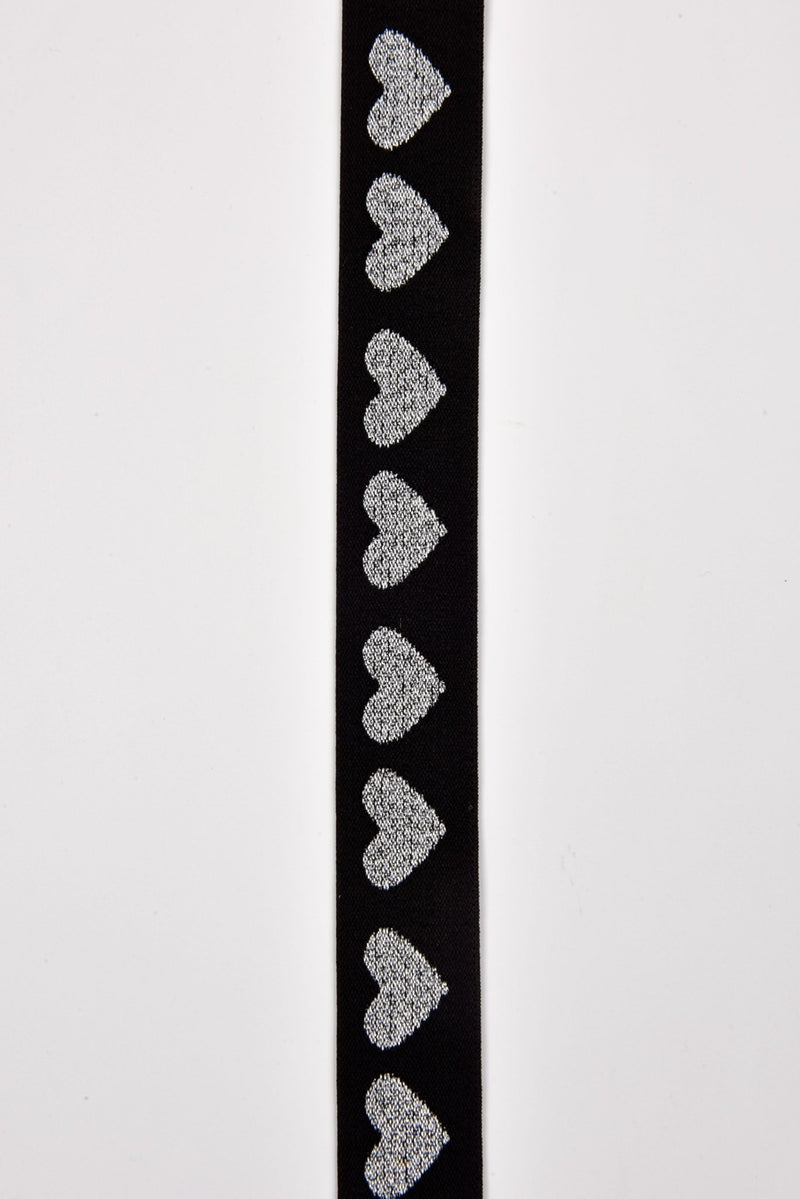 Elastic strap band Jacquard Lurex - Trim Waist Ribbon -25mm x 3 yards Pack - G.k Fashion Fabrics Heart Silver lurex / 3 Yards Pack Elastic band