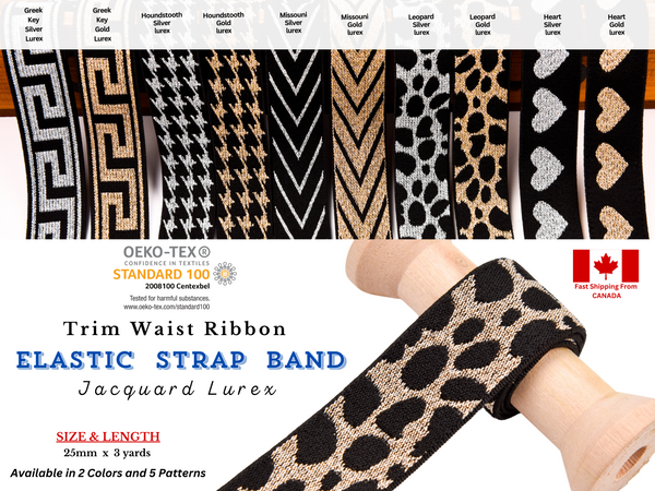 Elastic strap band Jacquard Lurex - Trim Waist Ribbon -25mm  x  3 yards Pack