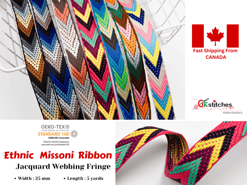 Ethnic Missoni Jacquard Webbing 25mm - G.k Fashion Fabrics