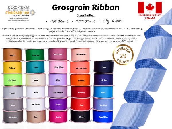 Grosgrain Ribbon - 16mm, 25mm, 38mm (10 yards roll) - G.k Fashion Fabrics