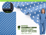 Heart Dot Print - Washed Cotton Denim Chambray Fabric-20995 - G.k Fashion Fabrics