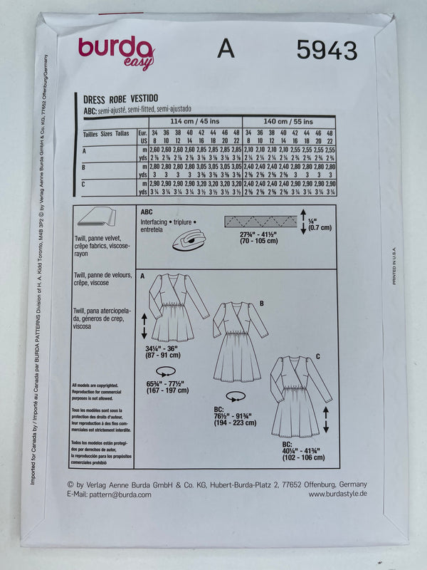 BURDA Women Dress  Pattern - 5943