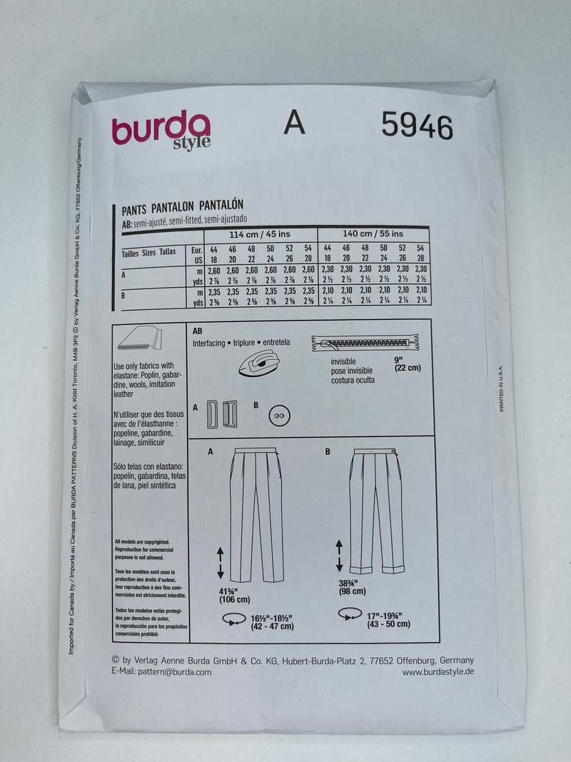 Burda Women Pants Pattern - 5946 – G.k Fashion Fabrics