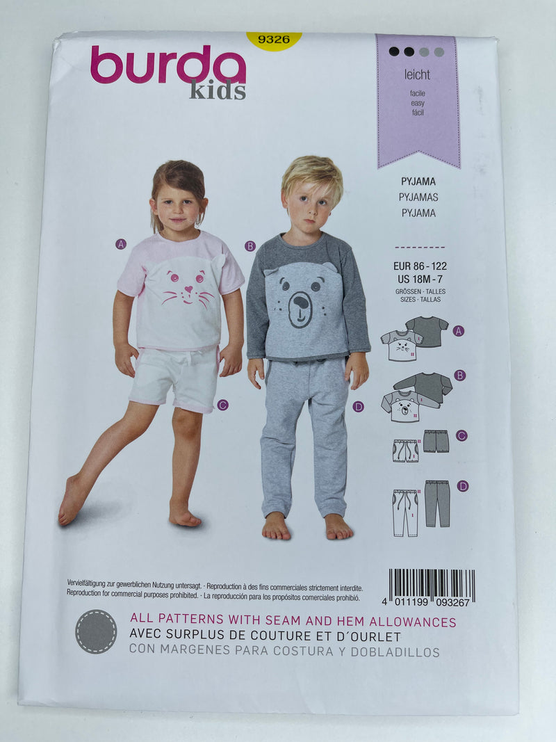 BURDA KIDS Pajamas - 9326 - G.k Fashion Fabrics