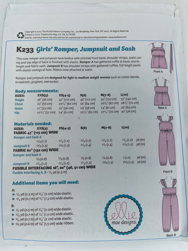 Girls Romper, Jumpsuit and Sash - K233