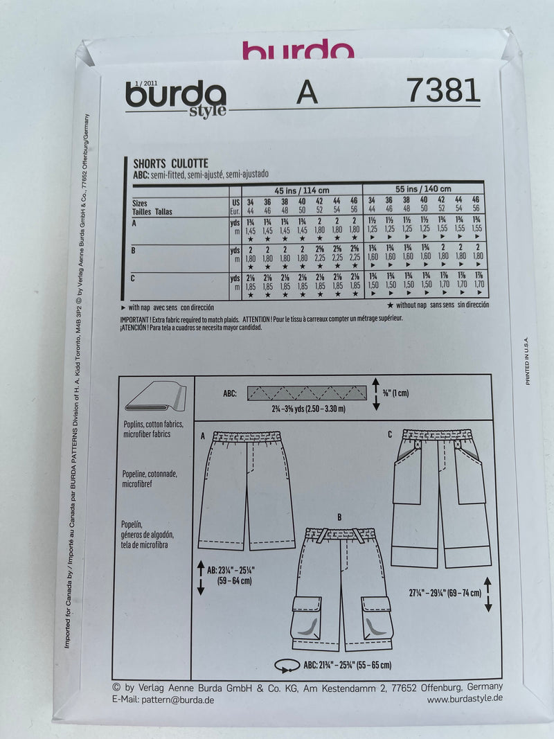 Burda MEN'S Shorts  Pattern - 7381