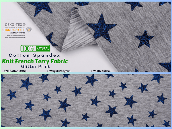 Knit Cotton Spandex French Terry Fabric Glitter Print - G.k Fashion Fabrics