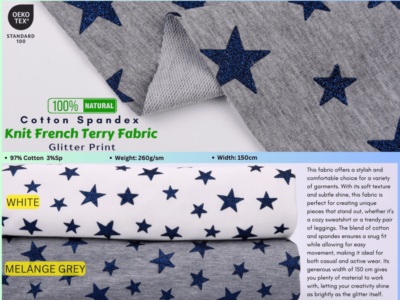 Knit Cotton Spandex French Terry Fabric Glitter Print –