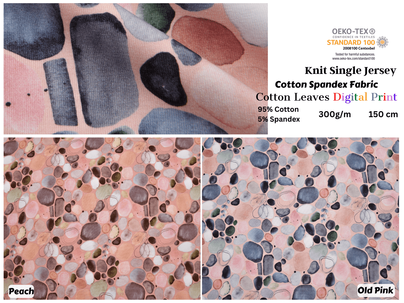 Knit Cotton Spandex Jersey Stones Digital Print Fabric - 5041