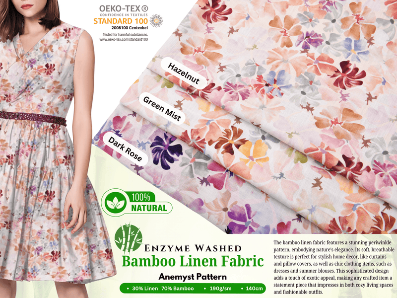 Linen Bamboo Natural Fabric Anemyst Pattern - 5486 - G.k Fashion Fabrics