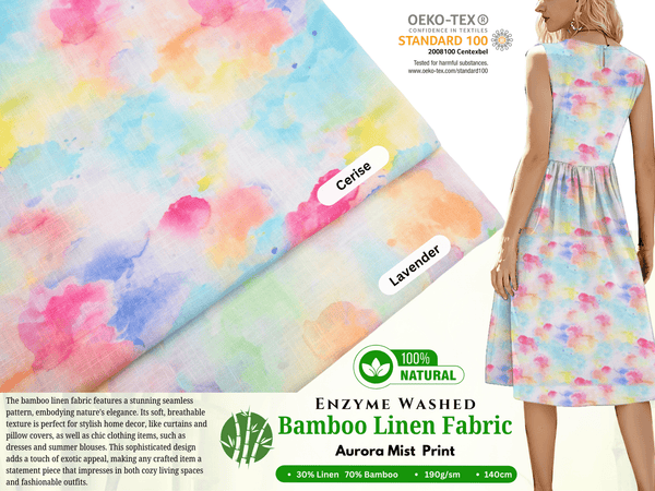 Linen Bamboo Natural Fabric Aurora Mist Pattern - 5485 - G.k Fashion Fabrics