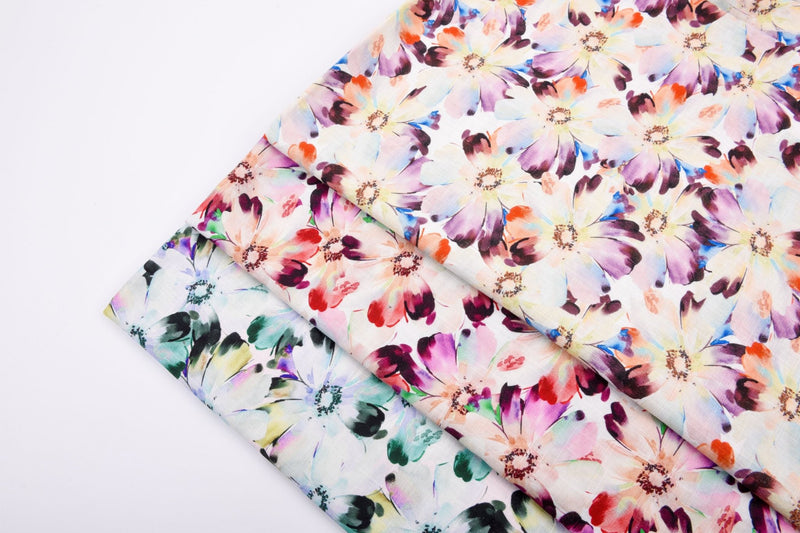 Linen Bamboo Natural Fabric Daisy Mist Pattern - 5491 - G.k Fashion Fabrics