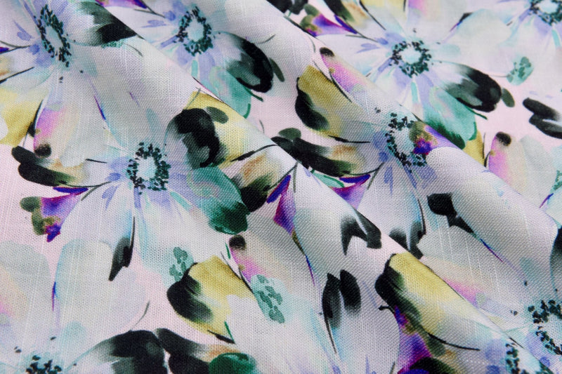 Linen Bamboo Natural Fabric Daisy Mist Pattern - 5491 - G.k Fashion Fabrics