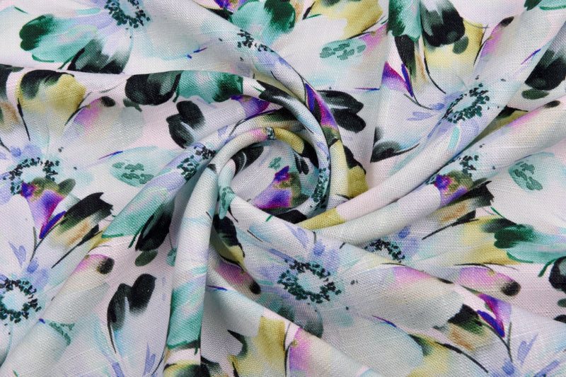 Linen Bamboo Natural Fabric Daisy Mist Pattern - 5491 - G.k Fashion Fabrics