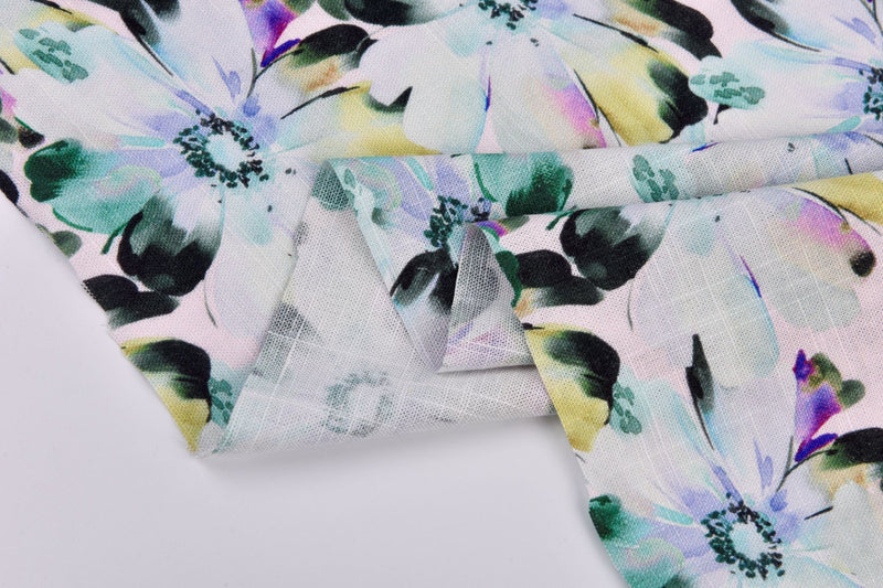 Linen Bamboo Natural Fabric Daisy Mist Pattern - 5491 - G.k Fashion Fabrics