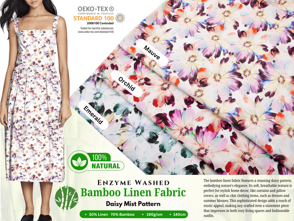 Linen Bamboo Natural Fabric Daisy Mist Pattern - 5491 - G.k Fashion Fabrics