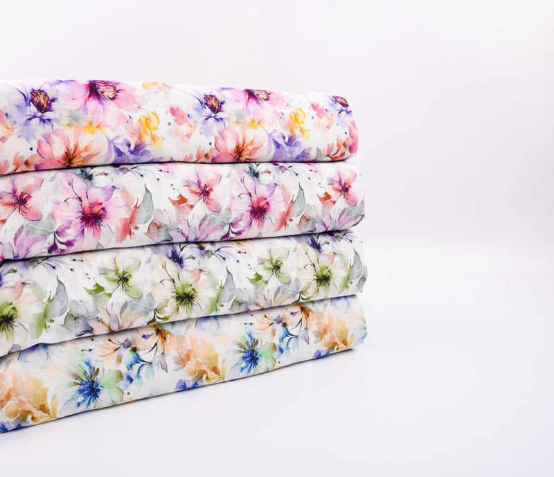 Linen Bamboo Natural Fabric Fields of Celendia Pattern - 5484 - G.k Fashion Fabrics